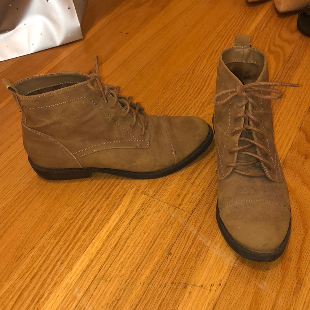 Brown faux suede ankle booties. Size 8.5